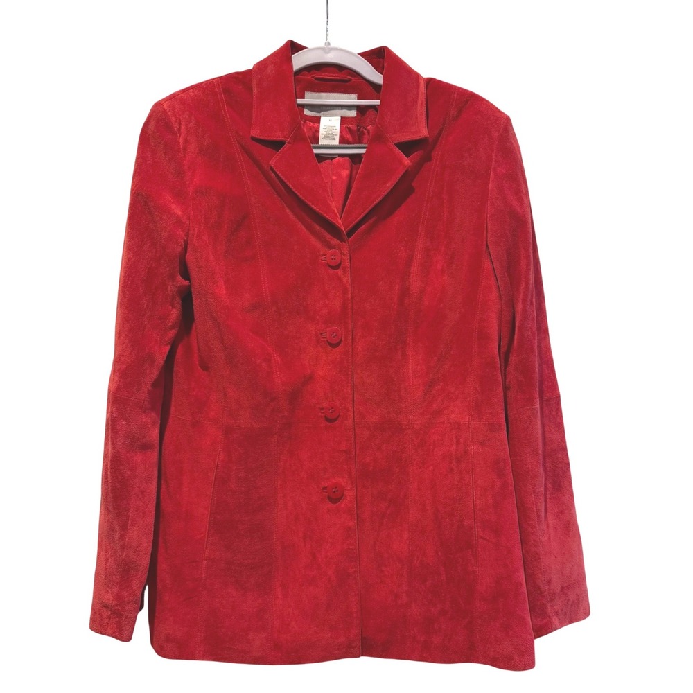 Liz Claiborne Collection Red Suede Blazer Jacket Pockets Women's Size‎ M